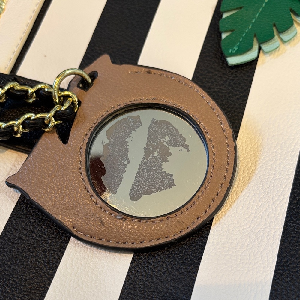 Betsey Johnson Cream and Black Striped Tote with Palm Tree Accents - Picture 6 of 6